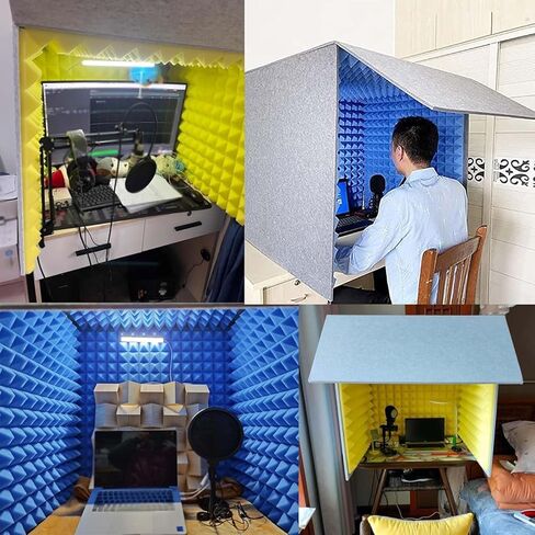 Desktop Soundproof Cover, Portable Vocal Booth for Recording, Microphone Recording Equipment, Isolation Booth for Recording Studio, Podcasts, Singing, and Broadcasting,Yellow-80 * 80 * 80cm in Saudi Arabia