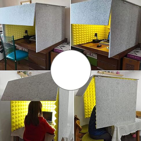 Soundproof Booth Desktop Partition Booth with Top Panel Home-Made Portable Studio Enclosure for Music Studio Bedroom Home, Noise Reduction/Yellow,Grey in Saudi Arabia