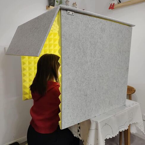 Soundproof Booth Desktop Partition Booth with Top Panel Home-Made Portable Studio Enclosure for Music Studio Bedroom Home, Noise Reduction/Yellow,Grey in Saudi Arabia