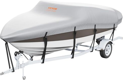 VEVOR Boat Cover, 17'-19' Trailerable Waterproof Boat Cover, 600D Marine Grade PU Oxford, with Motor Cover and Buckle Straps, for V-Hull, Tri-Hull, Runabout, Bass Boat, Fish Ski Boat, Grey in Saudi Arabia