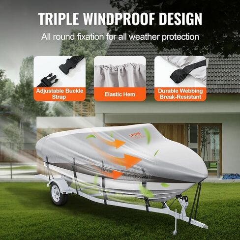 VEVOR Boat Cover, 17'-19' Trailerable Waterproof Boat Cover, 600D Marine Grade PU Oxford, with Motor Cover and Buckle Straps, for V-Hull, Tri-Hull, Runabout, Bass Boat, Fish Ski Boat, Grey in Saudi Arabia