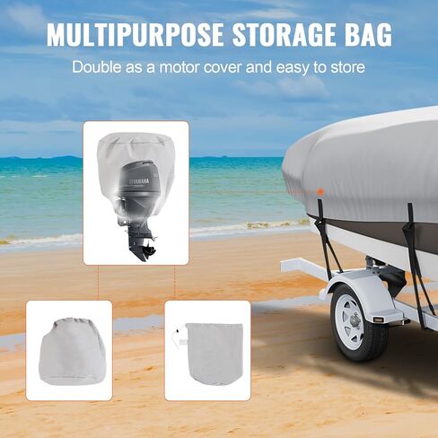 VEVOR Boat Cover, 17'-19' Trailerable Waterproof Boat Cover, 600D Marine Grade PU Oxford, with Motor Cover and Buckle Straps, for V-Hull, Tri-Hull, Runabout, Bass Boat, Fish Ski Boat, Grey in Saudi Arabia