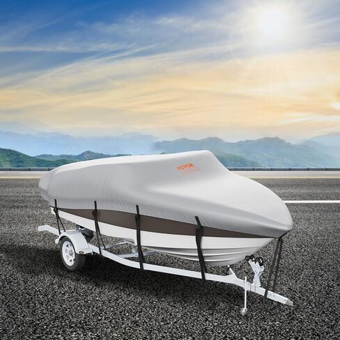 VEVOR Boat Cover, 17'-19' Trailerable Waterproof Boat Cover, 600D Marine Grade PU Oxford, with Motor Cover and Buckle Straps, for V-Hull, Tri-Hull, Runabout, Bass Boat, Fish Ski Boat, Grey in Saudi Arabia