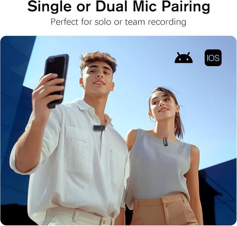 ميكروفون Lavalier لاسلكي لأجهزة iPhone/Android مع Lightning/USB C(2 TX+2 RX+حافظة شحن)، ميكروفون صغير مع خاصية إلغاء الضوضاء، بطارية 35 ساعة، ميكروفون مثبت على طية الصدر لتسجيل الفيديو in Kuwait