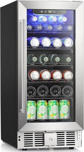 Antarctic Star 115 Can Beverage Refrigerator Cooler, 2.9 Cu.Ft Mini Fridge with Safety Lock, Beverage Cooler with Glass Door/LED Light/Adjustable Removable Shelves for Home/Office/Bar(Stainless Steel) in Saudi Arabia