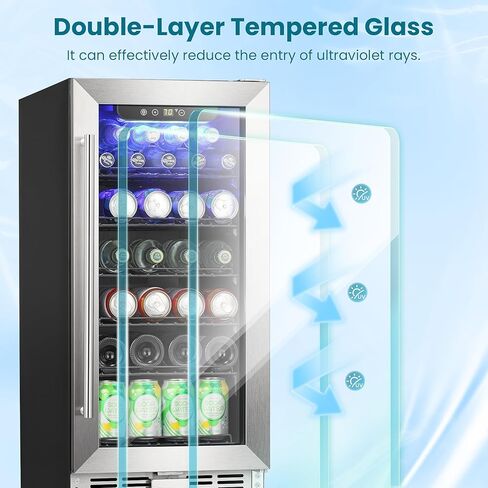 Antarctic Star 115 Can Beverage Refrigerator Cooler, 2.9 Cu.Ft Mini Fridge with Safety Lock, Beverage Cooler with Glass Door/LED Light/Adjustable Removable Shelves for Home/Office/Bar(Stainless Steel) in Saudi Arabia