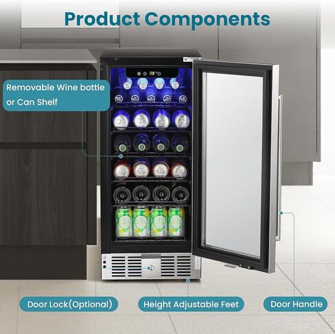 Antarctic Star 115 Can Beverage Refrigerator Cooler, 2.9 Cu.Ft Mini Fridge with Safety Lock, Beverage Cooler with Glass Door/LED Light/Adjustable Removable Shelves for Home/Office/Bar(Stainless Steel) in Saudi Arabia