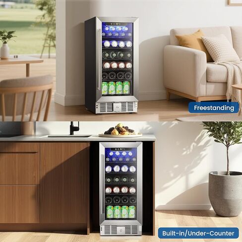Antarctic Star 115 Can Beverage Refrigerator Cooler, 2.9 Cu.Ft Mini Fridge with Safety Lock, Beverage Cooler with Glass Door/LED Light/Adjustable Removable Shelves for Home/Office/Bar(Stainless Steel) in Saudi Arabia