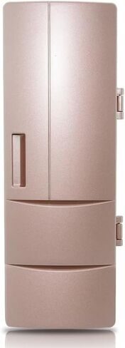 ثلاجة صغيرة محمولة ومبردة ودافئة - ثلاجة صغيرة حرارية باللون الذهبي الوردي مقاس 4.7 × 3.3 × 9.8 بوصة للعناية بالبشرة ومستحضرات التجميل والمشروبات والمكتب والسيارة - ثلاجة ذات استخدام مزدوج in Kuwait