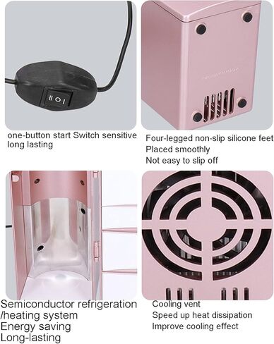 ثلاجة صغيرة محمولة ومبردة ودافئة - ثلاجة صغيرة حرارية باللون الذهبي الوردي مقاس 4.7 × 3.3 × 9.8 بوصة للعناية بالبشرة ومستحضرات التجميل والمشروبات والمكتب والسيارة - ثلاجة ذات استخدام مزدوج in Kuwait