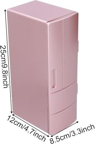 ثلاجة صغيرة محمولة ومبردة ودافئة - ثلاجة صغيرة حرارية باللون الذهبي الوردي مقاس 4.7 × 3.3 × 9.8 بوصة للعناية بالبشرة ومستحضرات التجميل والمشروبات والمكتب والسيارة - ثلاجة ذات استخدام مزدوج in Kuwait