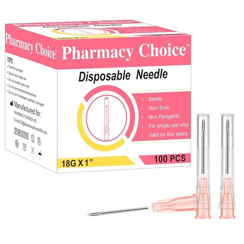 18Ga 100 حزمة إبرة حقن معقمة للاستعمال مرة واحدة مقاس بوصة واحدة مع غطاء لملحقات إبرة التوزيع العلمية والصناعية in Kuwait