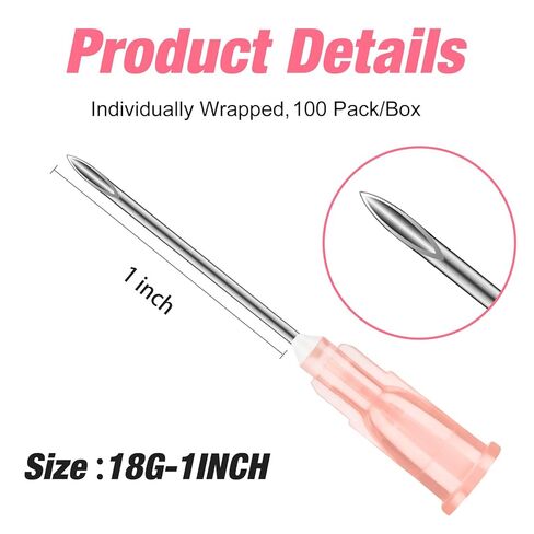 18Ga 100 حزمة إبرة حقن معقمة للاستعمال مرة واحدة مقاس بوصة واحدة مع غطاء لملحقات إبرة التوزيع العلمية والصناعية in Kuwait