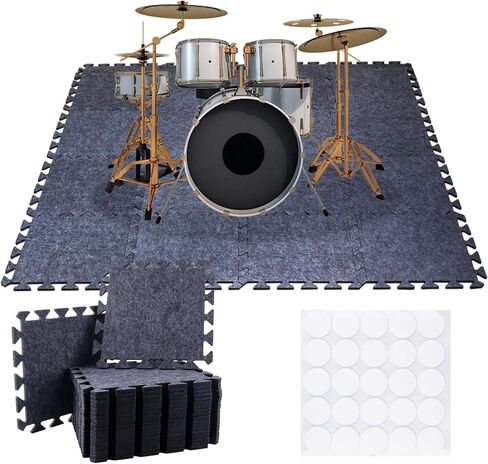 16 Pieces Thick Sound Absorbing Interlocking Floor Mats, High Density Piano Carpet Drum Rug, Non-Slip Anti Vibration Soundproof Pads Acoustic Blankets for Music Studio in Kuwait