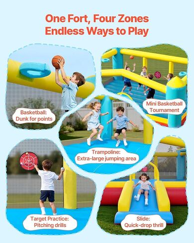 VEVOR Inflatable Bounce House, Outdoor High Quality Playhouse Trampoline, Jumping Bouncer with Blower, Slide, and Storage Bag, Family Backyard Bouncy Castle, for Kid Ages 3–8 Years, 160x94x96 inch in Kuwait