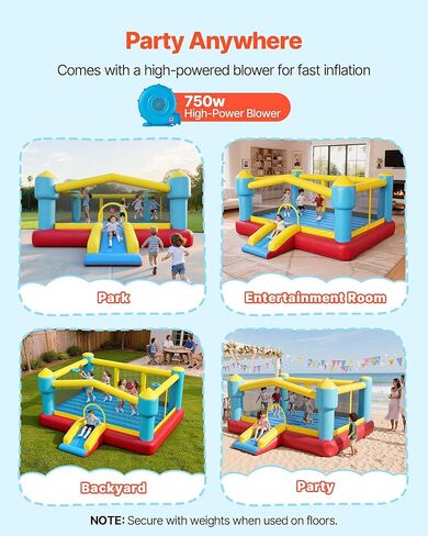 VEVOR Inflatable Bounce House, Outdoor High Quality Playhouse Trampoline, Jumping Bouncer with Blower, Slide, and Storage Bag, Family Backyard Bouncy Castle, for Kid Ages 3–8 Years, 160x94x96 inch in Kuwait