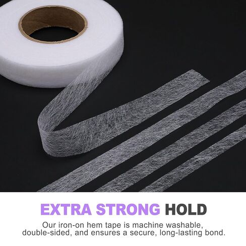 No-Sew Iron-On Hem Tape, 2cm x 70 Yards Strong Adhesive Fabric Fusing Tape for Clothing, Washable Hemming Strip for Pants Curtains Dresses (White) in Saudi Arabia