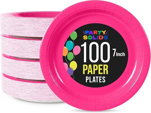 Exquisite Pink Happy Birthday Plates 7" Birthday Paper Plates 100 Pcs Pink Party Plate | Disposable Heavy Duty 350 Gsm Disposable Plate For Party Supplies And Decorations in Kuwait