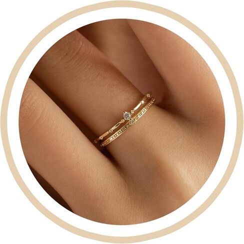 AIBELOPY 2 طبقات تاج خواتم للنساء 925 الفضة الاسترليني 14K الذهب لذيذ مكعب زركونيا خاتم الخطوبة الخلود الفرقة تكويم خاتم مجوهرات عيد ميلاد هدايا التخرج لأصدقاء ابنة in Kuwait