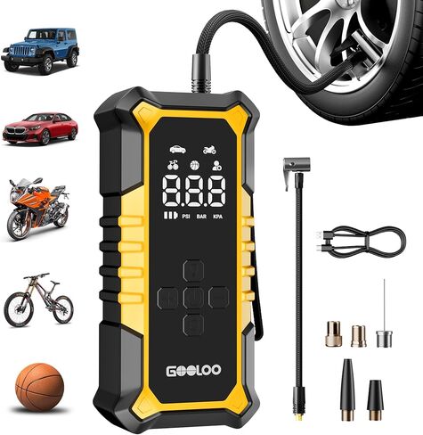 GOOLOO A6 Gear Tire Inflator Portable Air Compressor, 160 PSI Cordless Tire Inflator with Digital Pressure Gauge ＆LED Light, Air Pump for Car Tires, Bike, Motorcycle, Balls in Kuwait