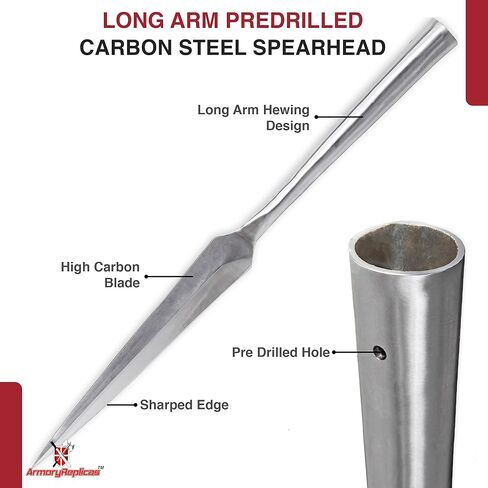 Armory Replicas™ Long Arm Functional High Carbon Steel Medieval Viking Hewing Spearhead, Historical Replica, 25.8 Inch, Predrilled Shaft for Easy Mounting, Perfect for Reenactments and Gifts in Saudi Arabia
