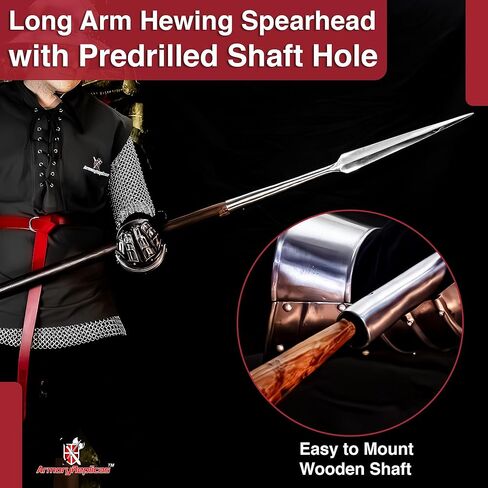 Armory Replicas™ Long Arm Functional High Carbon Steel Medieval Viking Hewing Spearhead, Historical Replica, 25.8 Inch, Predrilled Shaft for Easy Mounting, Perfect for Reenactments and Gifts in Saudi Arabia