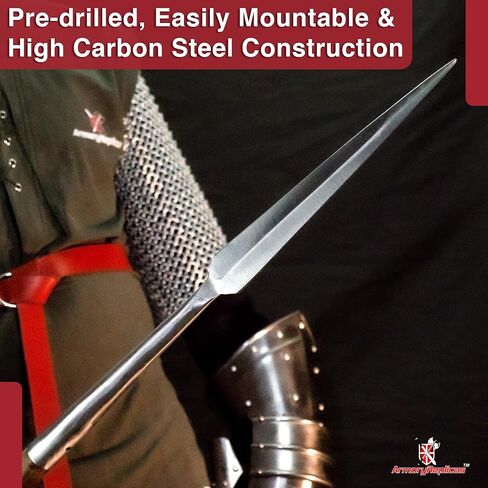 Armory Replicas™ Long Arm Functional High Carbon Steel Medieval Viking Hewing Spearhead, Historical Replica, 25.8 Inch, Predrilled Shaft for Easy Mounting, Perfect for Reenactments and Gifts in Saudi Arabia