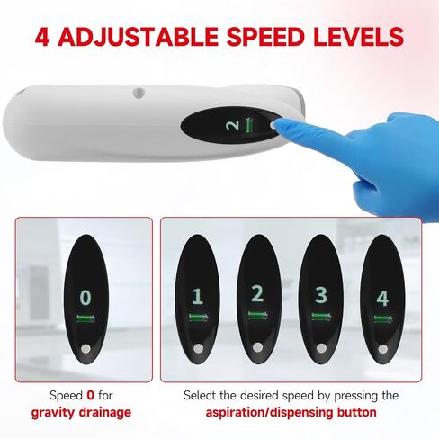 4E's USA Electric Pipette Filler for High-Volume 0.1-100ml, 4-Level Speed Control and Built-in 1600mAh Battery, LCD Display and Autoclavable Silicone Clip in Kuwait