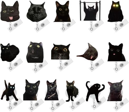 Eartim Cute Black Cat Funny Badge Cenly - 9pcs active acrylic acrylicable idge badge with metal clip اسم علامة العلامة للممرضة محبي القطة العاشق الطالب هدية عيد ميلاد الهالووين لوازم الحفلات in Kuwait