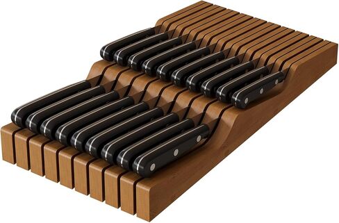 In-Drawer Knife Block Organizer - Bamboo Wood Drawer Knife Organizer-Protecting Knife Organizer Block (Not Included) (Natural, 11 Knives Dock) in Kuwait