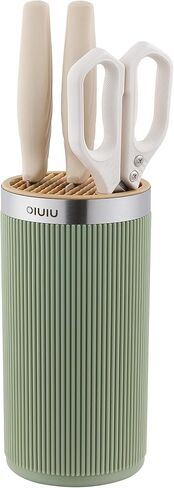 كتلة السكاكين بدون سكاكين، حامل كتلة السكاكين المستدير العالمي من OLULU، منظم تخزين السكاكين لتوفير المساحة لسطح الطاولة (لون أخضر + أصفر أنيق) in Kuwait