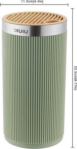 كتلة السكاكين بدون سكاكين، حامل كتلة السكاكين المستدير العالمي من OLULU، منظم تخزين السكاكين لتوفير المساحة لسطح الطاولة (لون أخضر + أصفر أنيق) in Kuwait