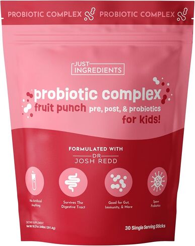 JUST INGREDIENTS Elderberry Lemonade 3-in-1 Probiotic Complex - Prebiotics, Probiotics & Postbiotics - 30 Sticks in Kuwait