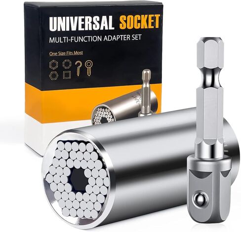 Geekman Fathers Day Dad Gifts from Daughter Son Wife, Silver Universal Socket Tools, Socket Set with Power Drill Adapter Stocking Stuffers for Men, Tools Gifts for Husband Dad DIY Handyman in Saudi Arabia