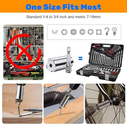 Geekman Fathers Day Dad Gifts from Daughter Son Wife, Silver Universal Socket Tools, Socket Set with Power Drill Adapter Stocking Stuffers for Men, Tools Gifts for Husband Dad DIY Handyman in Saudi Arabia