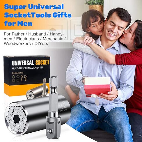 Geekman Fathers Day Dad Gifts from Daughter Son Wife, Silver Universal Socket Tools, Socket Set with Power Drill Adapter Stocking Stuffers for Men, Tools Gifts for Husband Dad DIY Handyman in Saudi Arabia