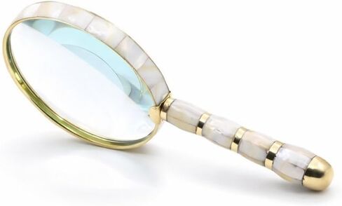 Handmade Mother-of-Pearl Inlaid Brass Magnifying Glass – 10x Handheld Loupe with 4″ Lens – Antique Reading & Inspection Magnifier for Coin & Stamp, Astrologers & Low-Vision Elderly Décor Gift in Kuwait