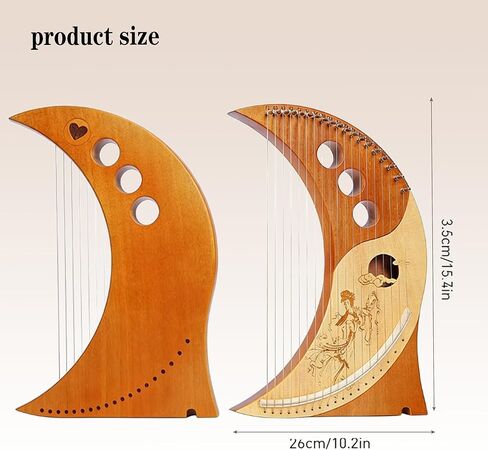 Lyre Harp Kit - 19-String Mini Harp Ergonomic Lap Harp Instrument with Tuner & Picks, Moon Design Traditional Classic Stringed Instruments (Brown) in Saudi Arabia