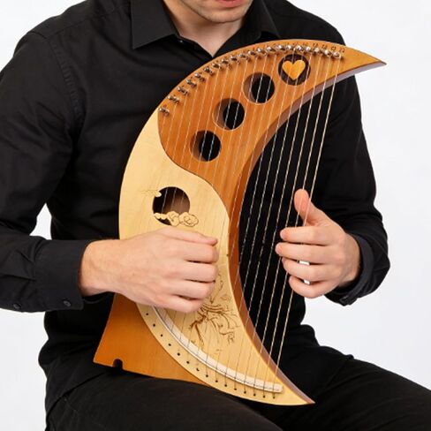 Lyre Harp Kit - 19-String Mini Harp Ergonomic Lap Harp Instrument with Tuner & Picks, Moon Design Traditional Classic Stringed Instruments (Brown) in Saudi Arabia