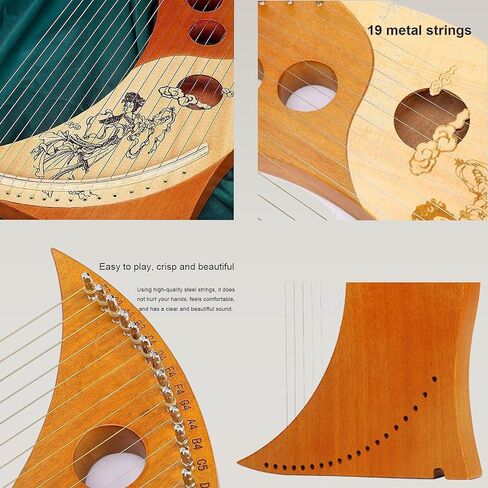 Lyre Harp Kit - 19-String Mini Harp Ergonomic Lap Harp Instrument with Tuner & Picks, Moon Design Traditional Classic Stringed Instruments (Brown) in Saudi Arabia