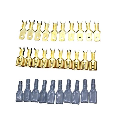 Fengpeng 100 قطعة/الوحدة 2.8/4.8/6.3 مم أنثى ذكر تجعيد طرفية موصل سلك ذهبي نحاسي/فضي مكبر صوت للسيارة مجموعة أطراف الكابلات الكهربائية (100 قطعة 6.3 مم) in Kuwait