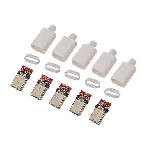 Fengpeng 5 قطع من النوع C USB 3.1 24 دبوس محول موصل لحام ذكر مع مبيت شحن من النوع C لإصلاح ملحقات كابل البيانات (5 قطع بيضاء) in Kuwait