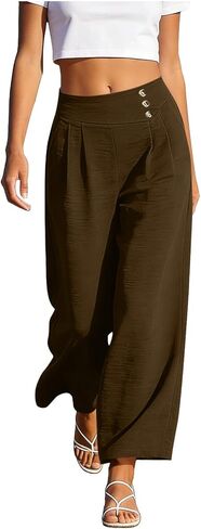 Womens Wide Leg Palazzo Pants Summer Beach High Waisted Pleated Flowy Pants Dressy Casual Trousers with Pockets in Saudi Arabia