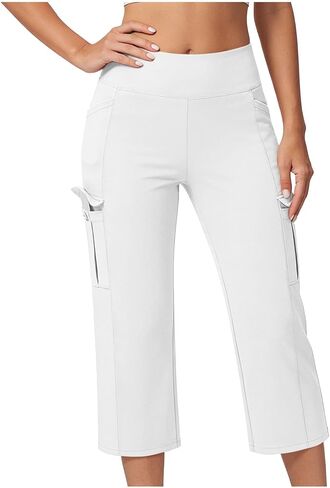 Womens Capri Yoga Pants Wide Leg Gym Pants Loose Fit Casual Athletic Workout Capris Sweatpants with Pockets in Saudi Arabia