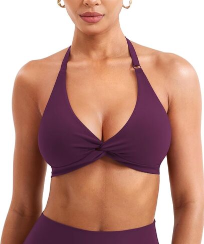 YEOREO Halter Sports Bras for Women Low Impact Removable Padded Adgustable Front Twist Deep V Seamless Workout Gym Tops in Saudi Arabia