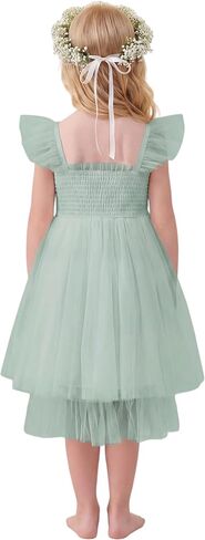 Flower Girls Dress for Wedding Boho Toddler Girls Ruffle Tulle Elegant with Sleeves Garden Party Beach Holiday in Kuwait