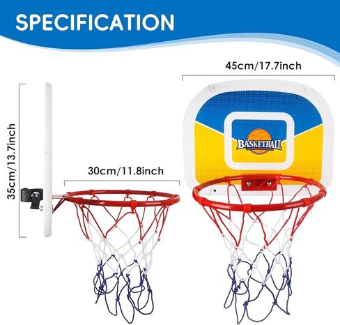 Trampoline Parts Trampoline Basketball Hoop, Teenager Basketball Hoop for Trampoline with Pump and 2 Mini Ball, Fit for Straight Pole (Blue Yellow 17inch) in Saudi Arabia