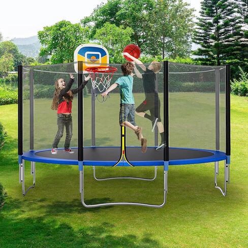 Trampoline Parts Trampoline Basketball Hoop, Teenager Basketball Hoop for Trampoline with Pump and 2 Mini Ball, Fit for Straight Pole (Blue Yellow 17inch) in Saudi Arabia