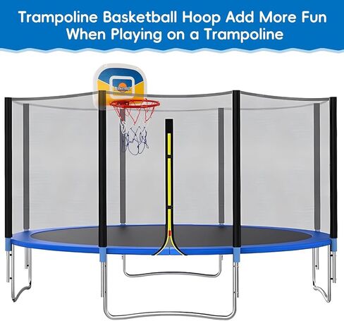 Trampoline Parts Trampoline Basketball Hoop, Teenager Basketball Hoop for Trampoline with Pump and 2 Mini Ball, Fit for Straight Pole (Blue Yellow 17inch) in Saudi Arabia