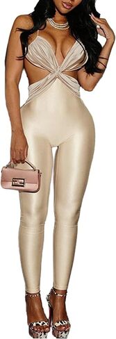 Sexy Jumpsuit for Women Bodycon Cross Halter Rompers Cocktail Party Club Outfits in Kuwait